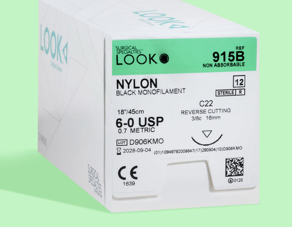6-0 Nylon Black Suture, 18" C-22 Needle | 915B — box