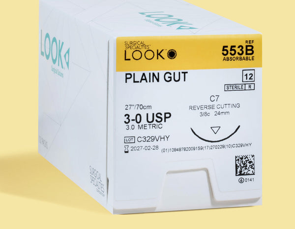 3-0 Plain Gut Suture, 27" C-7 Needle | 553B — box