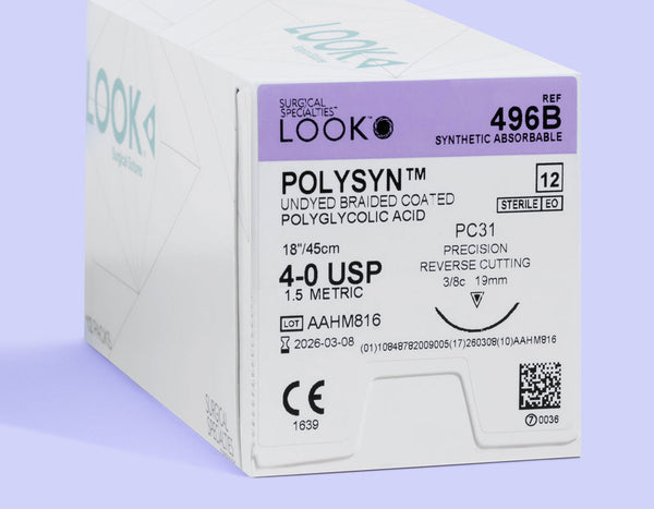 4-0 Polysyn Undyed Suture, 18" PC-31 Needle | 496B — box