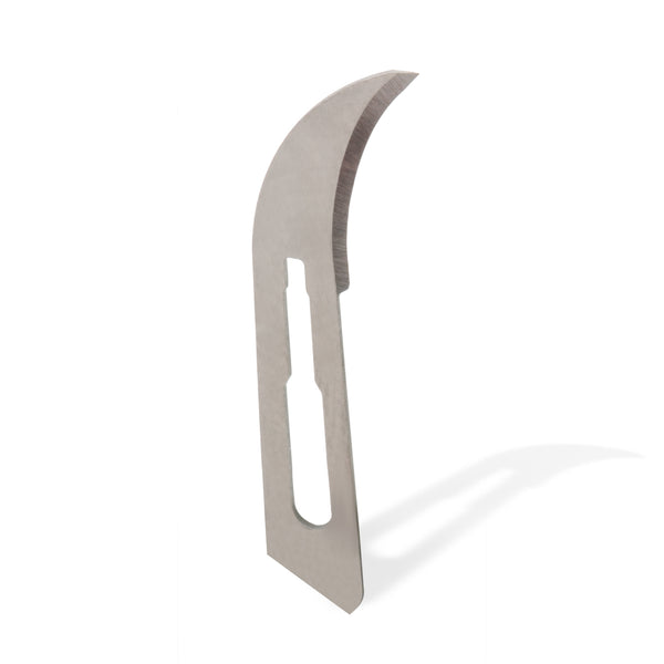 Swann-Morton #12 carbon steel surgical blade in sterile packaging, designed for precision and safety in medical procedures.