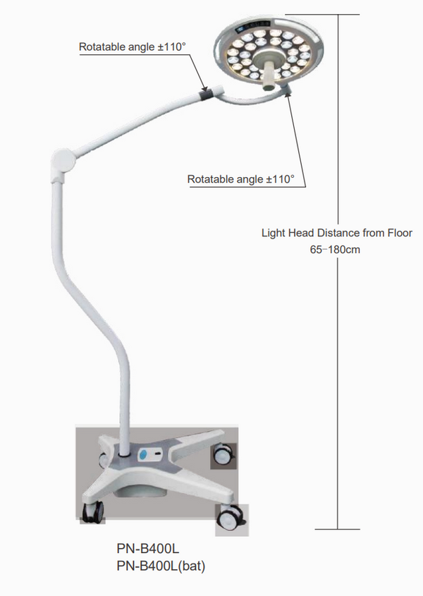 PN-400L LuminaPro mobile LED exam and procedure light on a rolling stand with battery power.