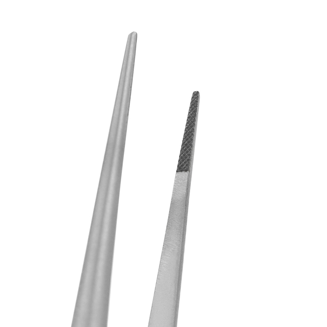 Close-up of the PrecisionGrip™ Tissue Forceps' jaws, showcasing the extra fine serrations for superior grip