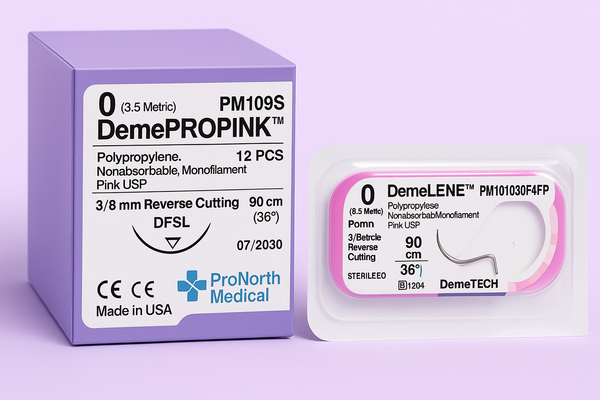 0 DEMEPROPINK™ Size 30MM ; 3/8C – Polypropylene Pink Suture, 90cm | PM109S