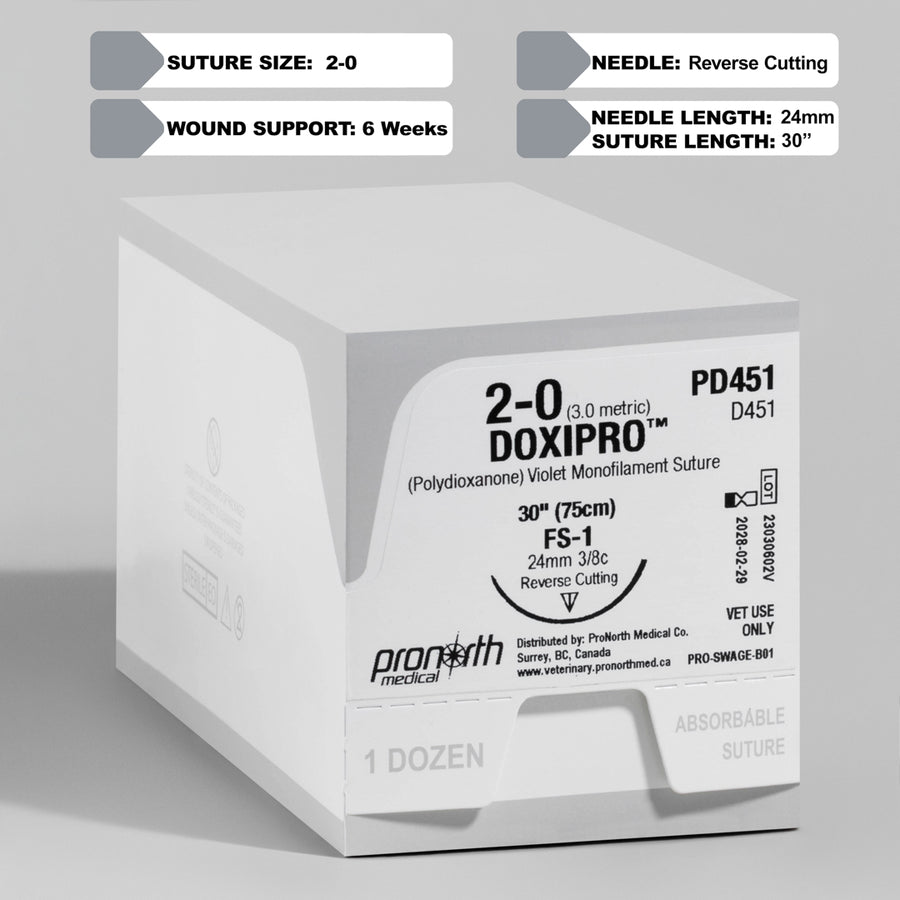 Suture 2-0 DOXIPRO™ résorbable en PDO violet, 75 cm aiguille FS-1 | PD451