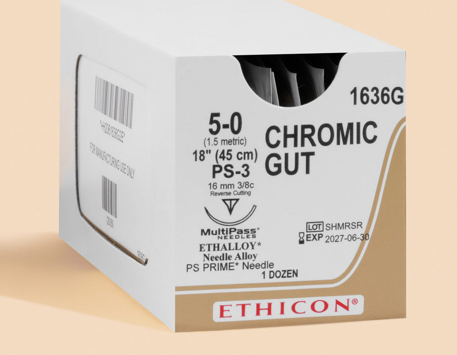 Fil de suture chirurgical, Catgut chromé 5-0, aiguille PS-3 18" | 1636G