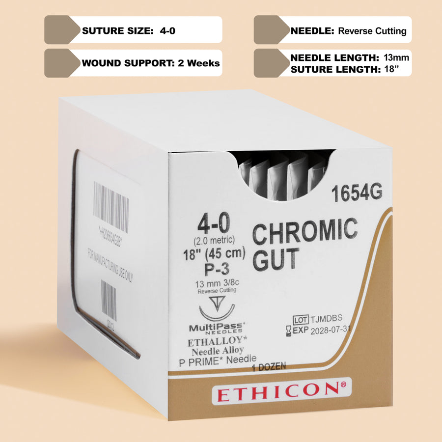 Suture Catgut Chromique 4-0, Aiguille P-3 de 45 cm | 1654G