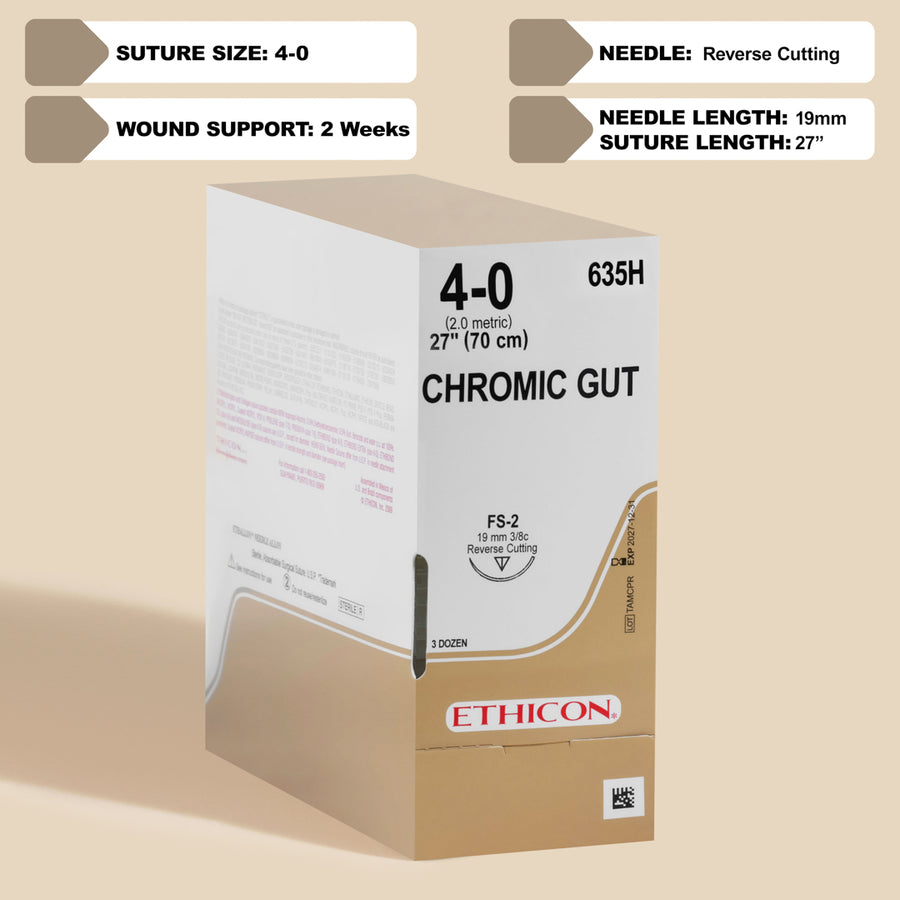 Fil de suture 4-0 Chromic Gut, aiguille FS-2 de 68,5 cm | 635H