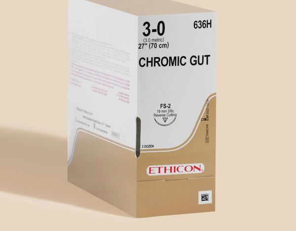 3-0 Chromic Gut Suture, 27" FS-2 Needle — Box of 36 (3 Dozen) | 636H — box