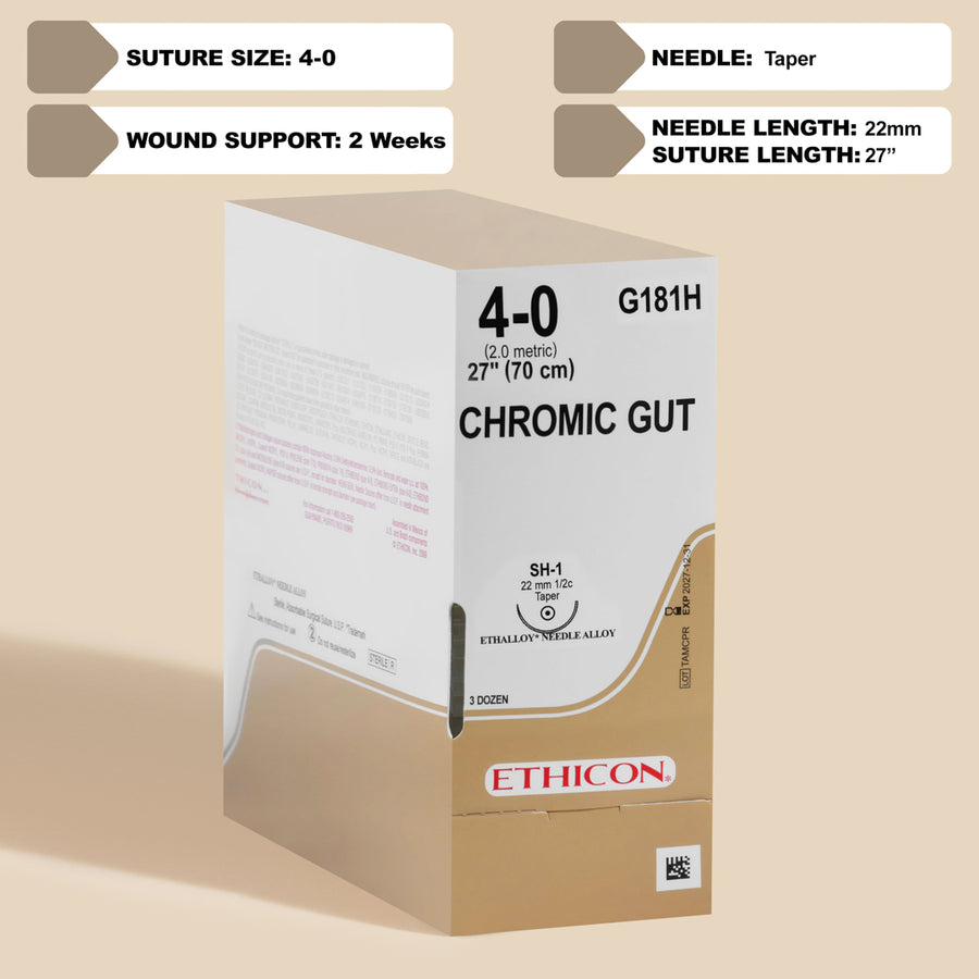 Fil de suture Chromic Gut 4-0, aiguille SH-1 de 27" | G181H