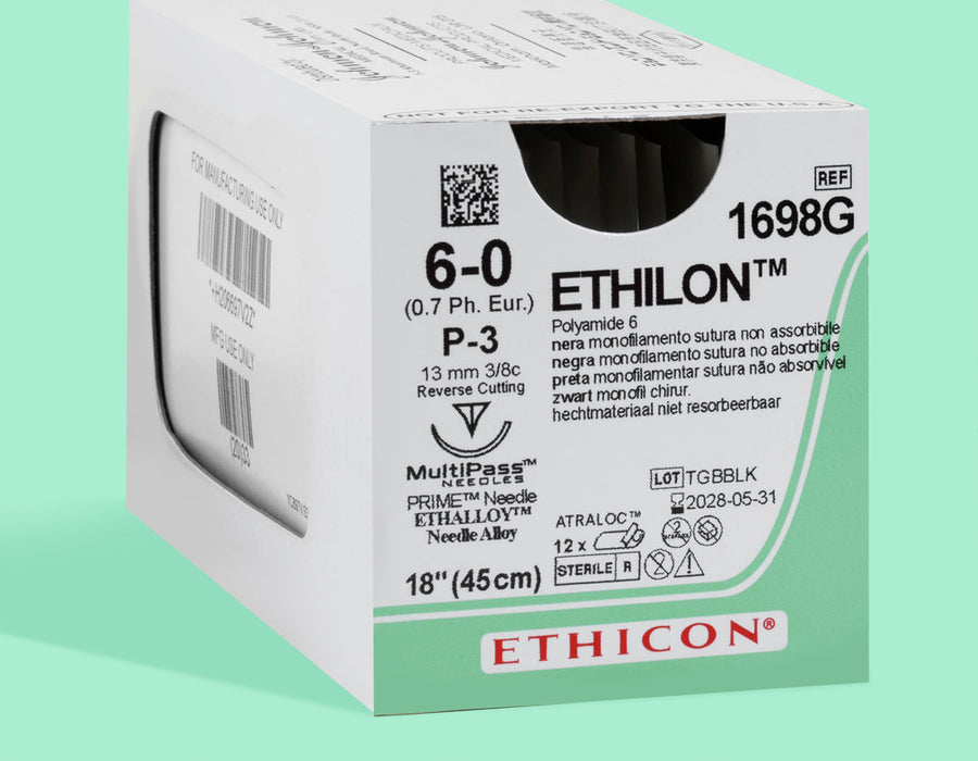 6-0 Ethilon Black Suture, 18" P-3 Needle | 1698G