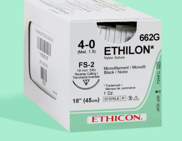 4-0 Ethilon Black Suture, 18" FS-2 Needle | 662G — box