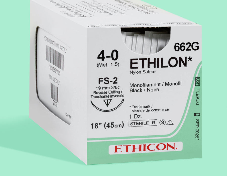 Suture Ethilon noir 4-0, aiguille FS-2 de 45 cm | 662G