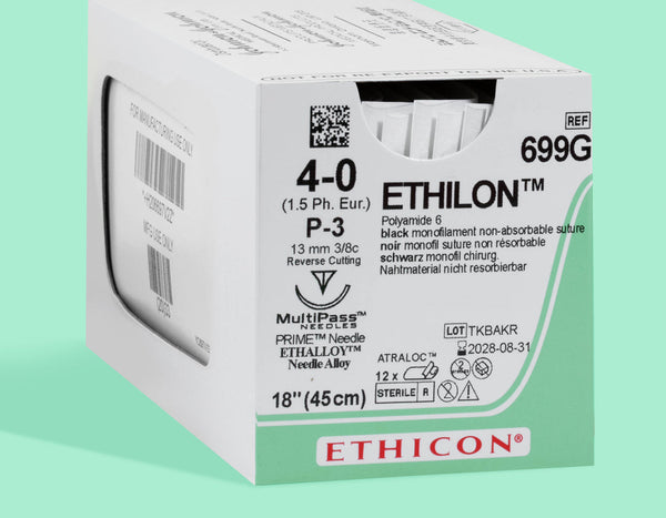 4-0 Ethilon Black Suture, 18" P-3 Needle | 699G — box
