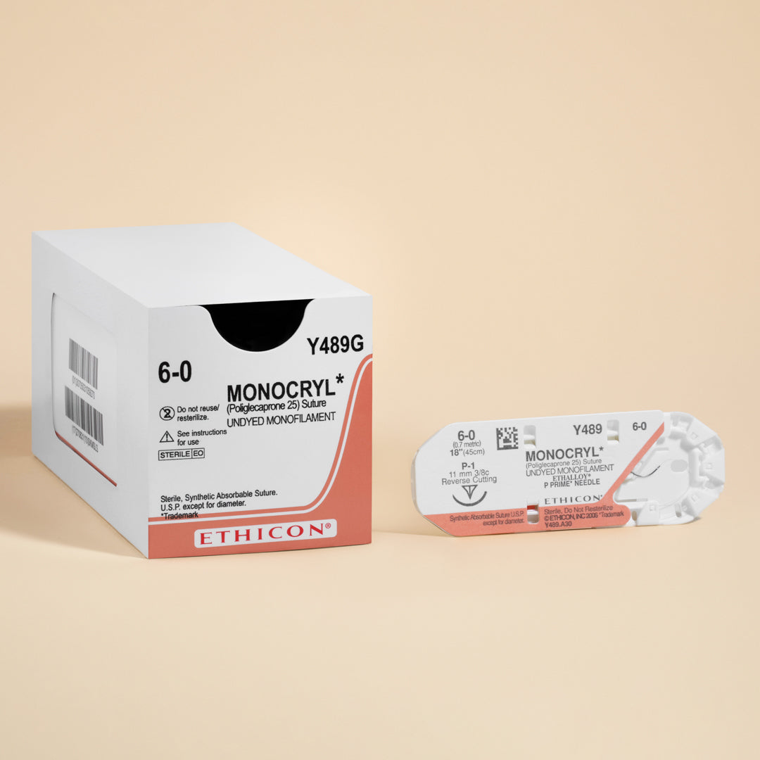 Suture Monocryl Plus violette 6-0, aiguille P-1 de 45 cm | MCP489G
