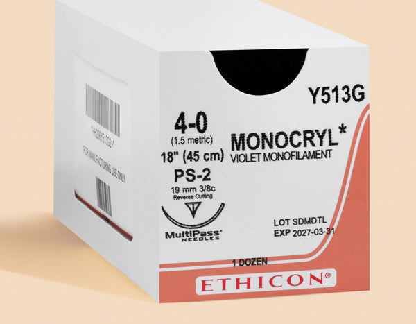 4-0 Monocryl Plus Violet Suture, 18" PS-2 Needle | MCP513G — box