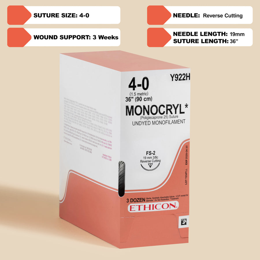 Suture 4-0 Monocryl Plus violette, 90 cm aiguille FS-2 | MCP922H