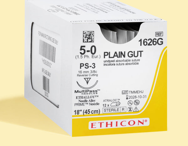 5-0 Plain Gut Suture, 18" PS-3 Needle | 1626G — box