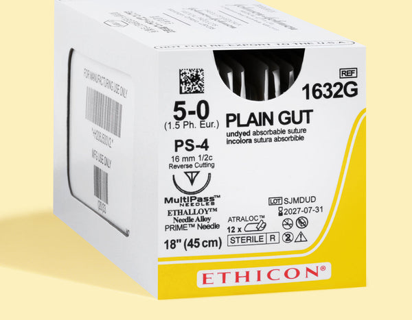 5-0 Plain Gut Suture, 18" PS-4 Needle | 1632G — box