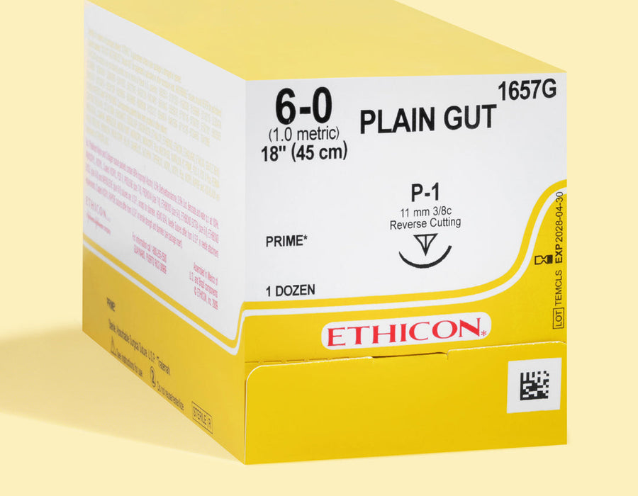 Fil de suture Catgut simple 6-0, aiguille P-1 de 18 po | 1657G