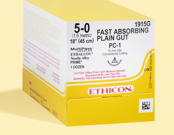 5-0 Plain Gut Fast Absorbing Suture, 18" PC-1 Needle — Box of 12 | 1915G — box