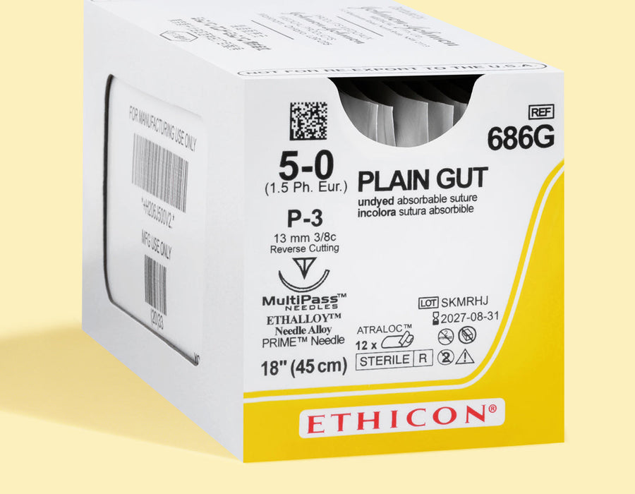 Fil de suture catgut simple 5-0, aiguille P-3 de 45 cm | 686G