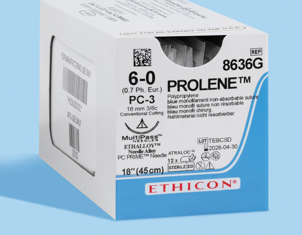 6-0 Prolene Blue Suture, 18" PC-3 Needle | 8636G — box