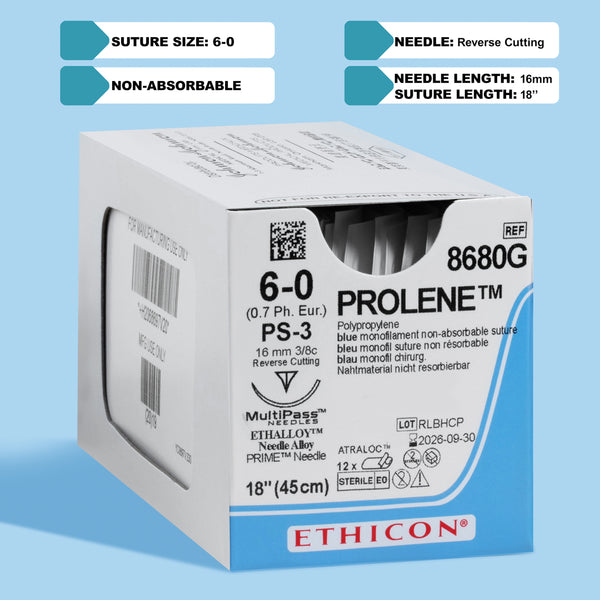 6-0 Prolene Blue Suture, 18" PS-3 Needle | 8680G
