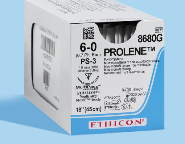6-0 Prolene Blue Suture, 18" PS-3 Needle | 8680G — box