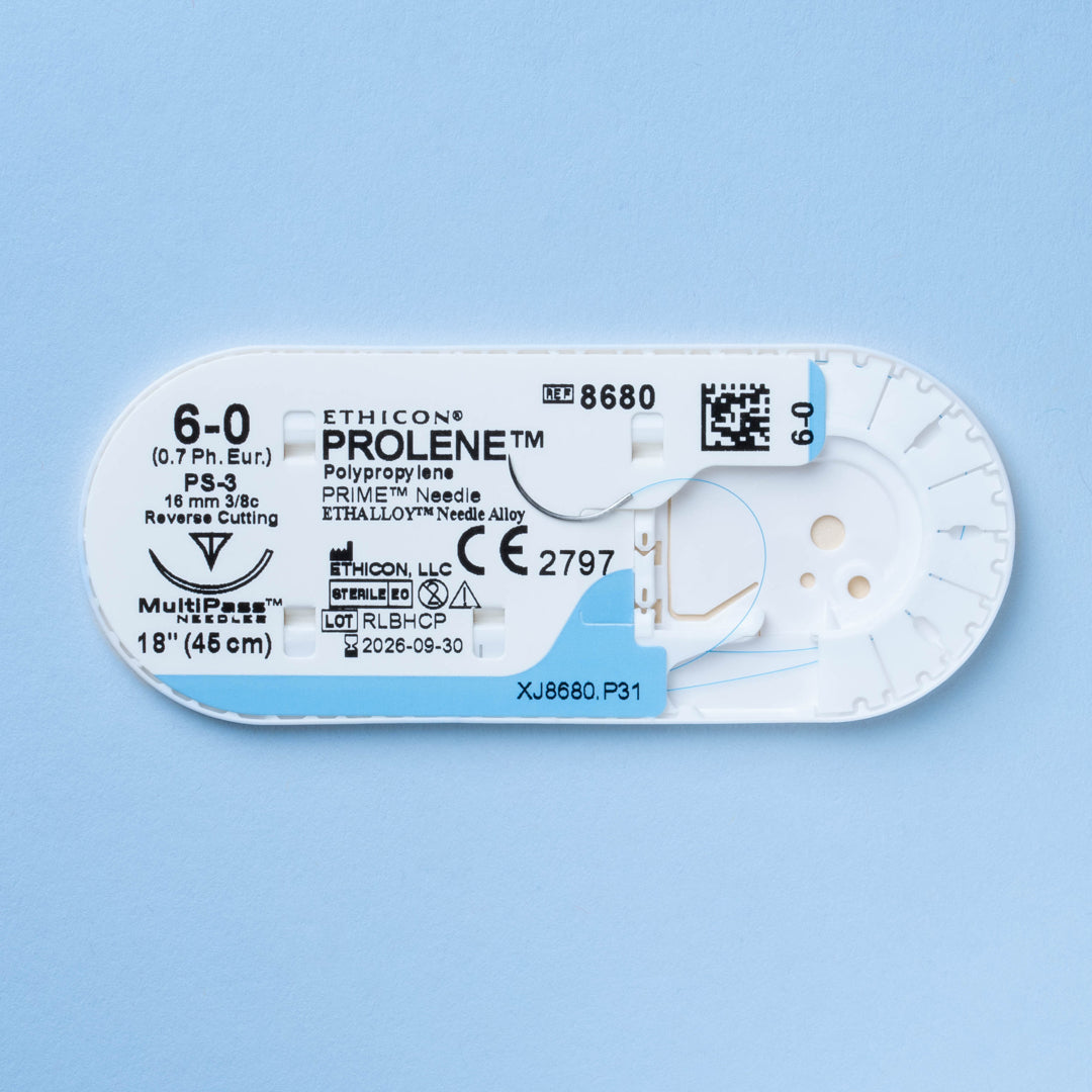 Fil de suture Prolene bleu 6-0, 45 cm Aiguille PS-3 | 8680G