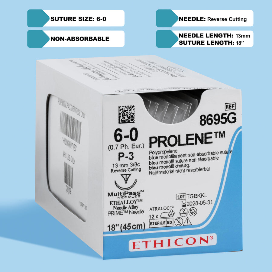 6-0 Prolene Blue Suture, 18" P-3 Needle | 8695G