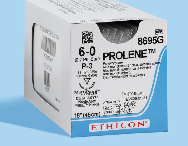 6-0 Prolene Blue Suture, 18" P-3 Needle | 8695G — box