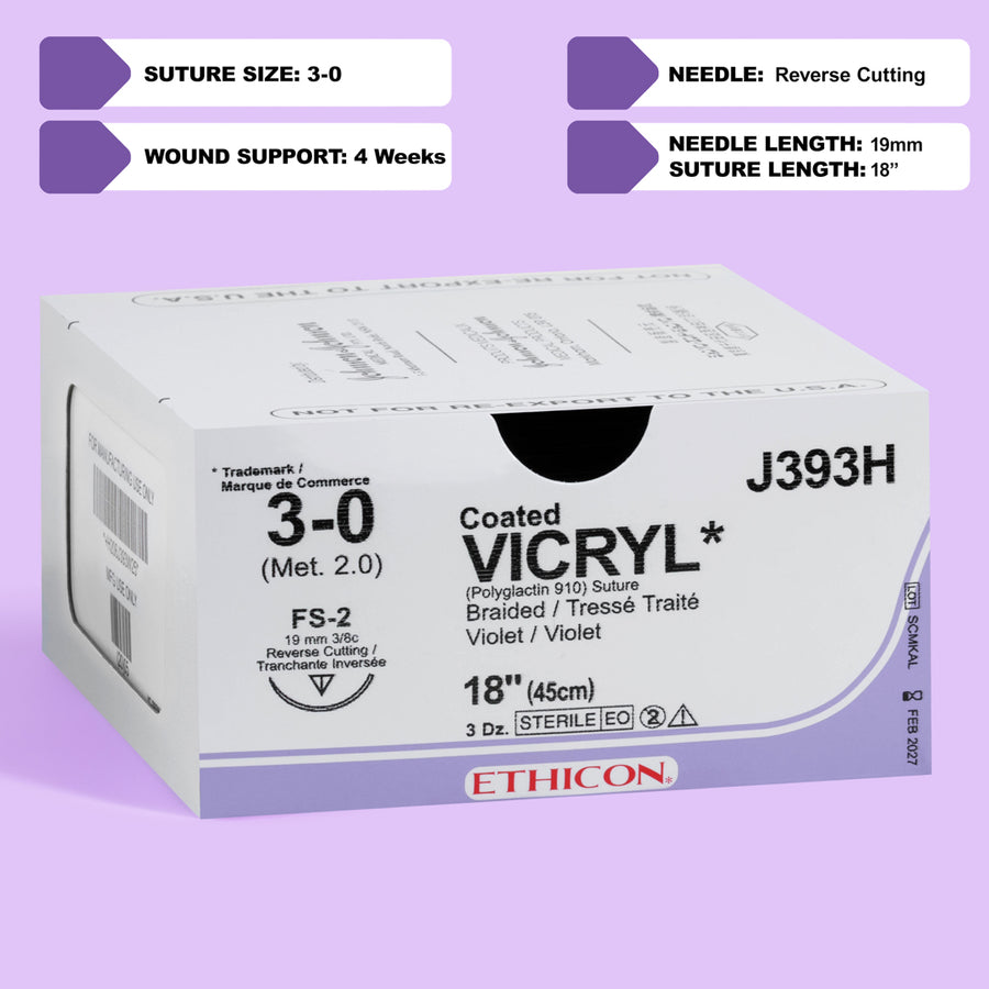 3-0 Vicryl Plus Violet Suture, 18" FS-2 Needle | VCP393H
