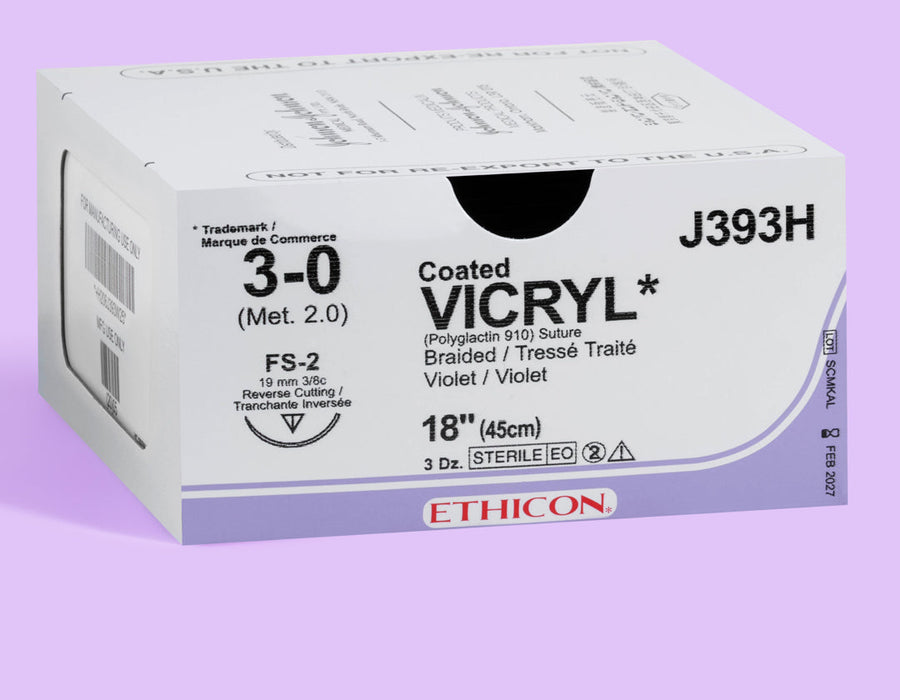 Fil de suture Vicryl Plus Violet 3-0, 45 cm Aiguille FS-2 | VCP393H
