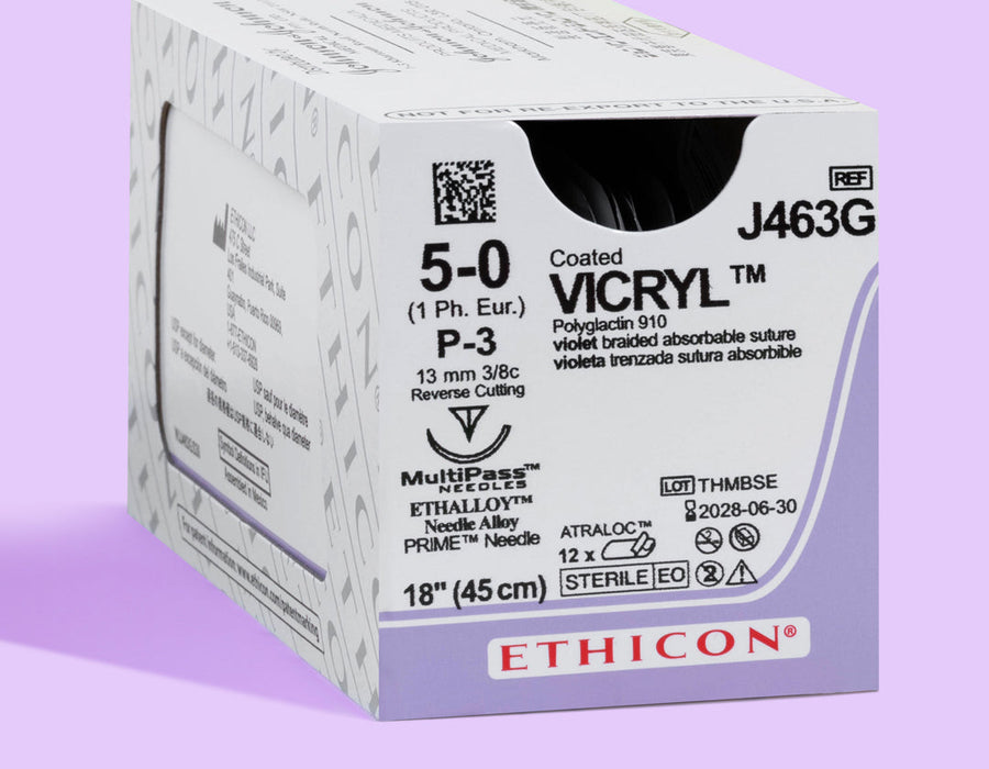 Fil de suture Vicryl Plus violet 5-0, aiguille P-3 de 45 cm | VCP463G