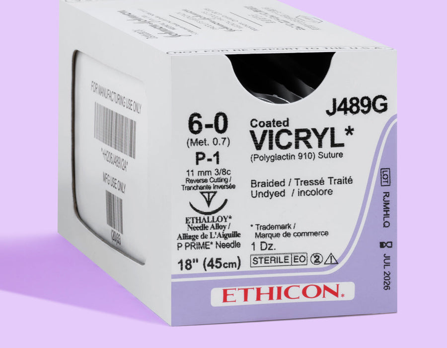 Suture 6-0 Vicryl non teint, aiguille P-1 de 45 cm | J489G