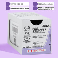 Suture Vicryl 6-0 non teinte, aiguille P-3 de 45 cm | J492G — view 1