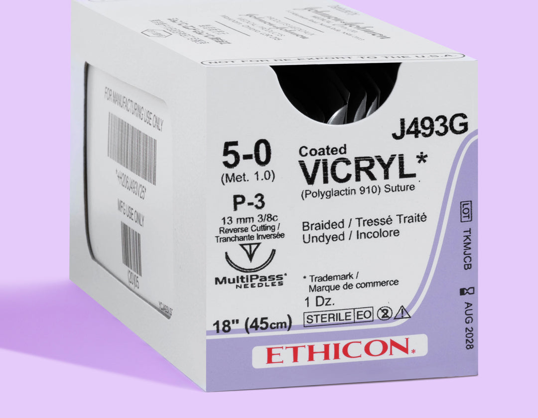 5-0 Vicryl Braided Undyed Suture, 18" P-3 Needle — Box of 12 | VCP493G — box