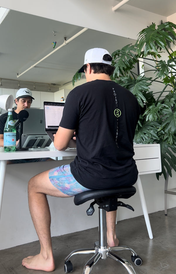 Working from home on a saddle stool