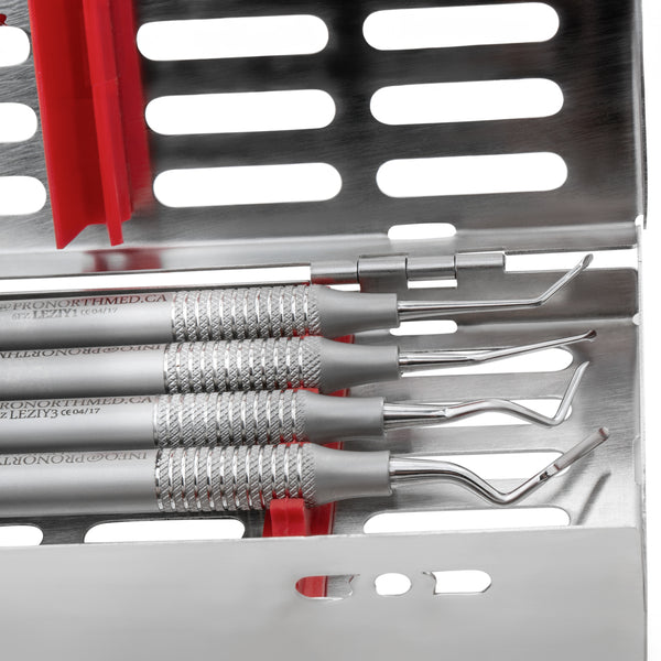 Dr. Sonia Leziy's precision tunneling set designed for advanced dental procedures, showcasing 100% French stainless steel craftsmanship.
