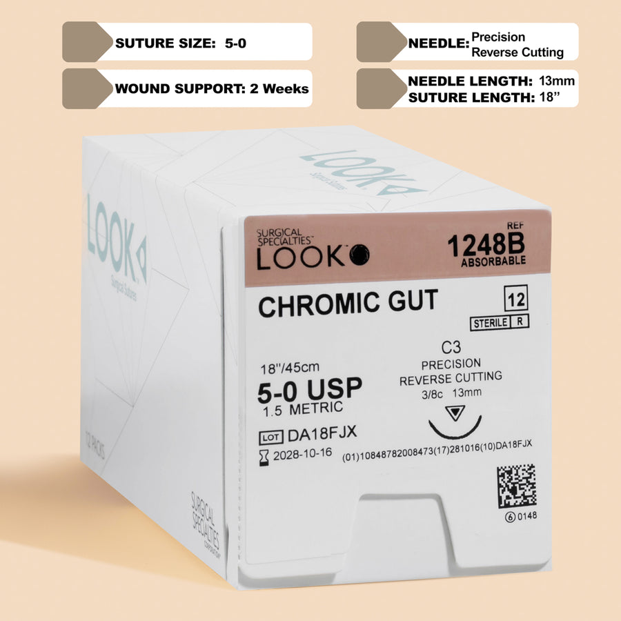 Fil de suture Chromic Catgut 5-0, aiguille C-3 18" | 1248B