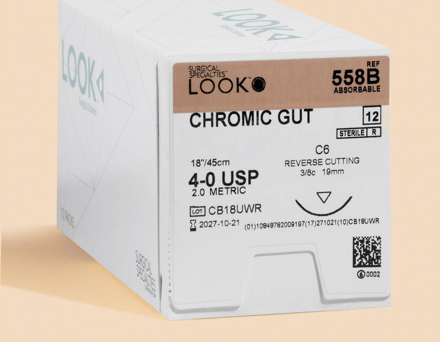 Fil de suture en catgut chromé 4-0, aiguille C-6 de 45 cm | 558B