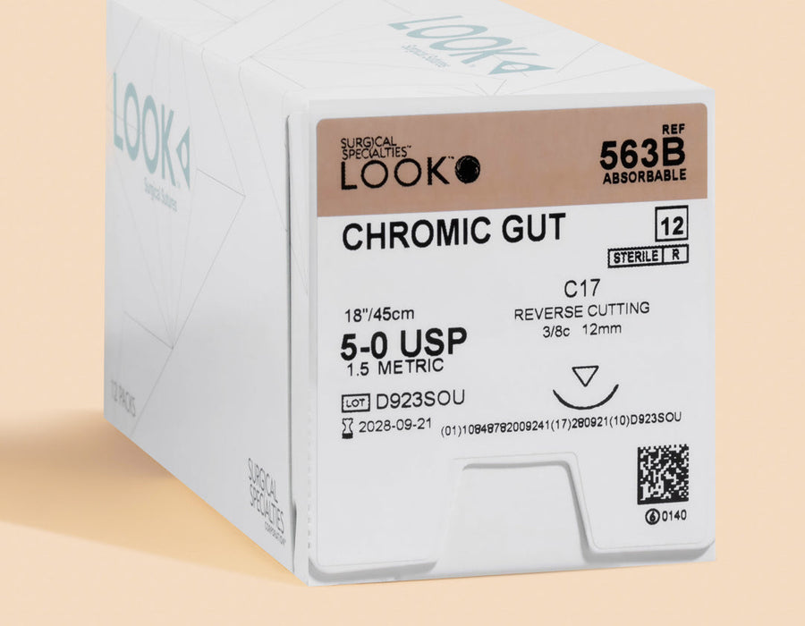 Fil de suture Chromic Gut 5-0, aiguille C-17 de 18 po | 563B