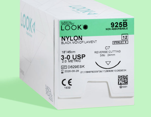3-0 Nylon Black Suture, 18" C-7 Needle | 925B — box