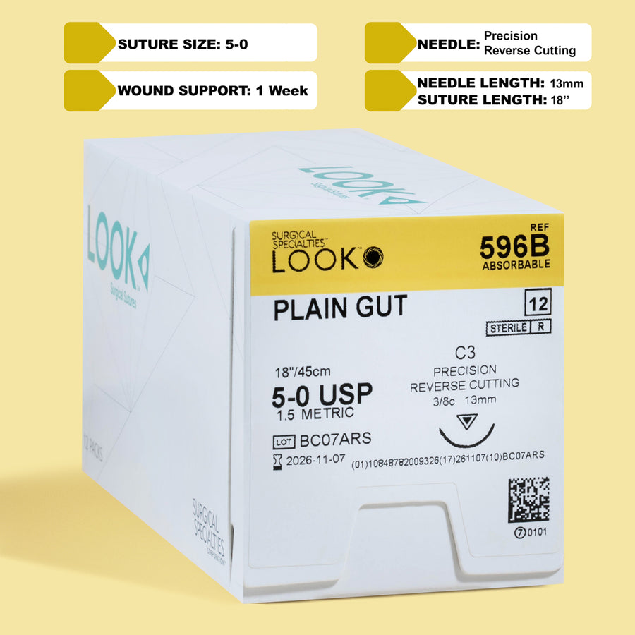 Fil de suture en catgut simple 5-0, aiguille C-3 de 45 cm | 596B