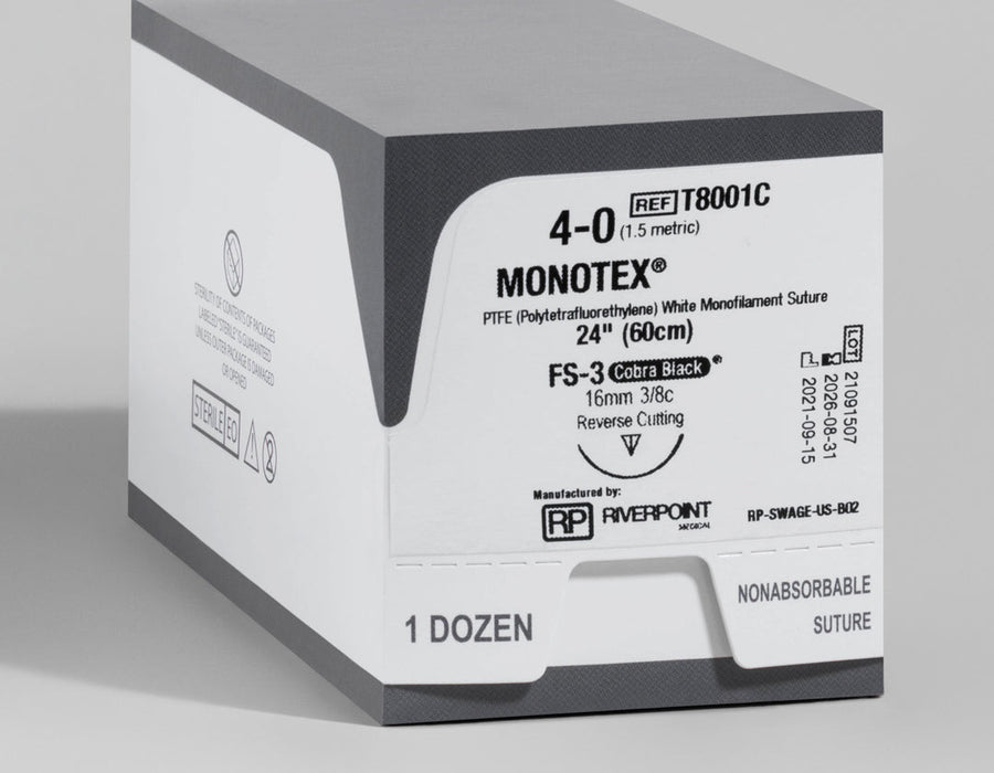 Suture PTFE MONOTEX Cobra noire 4-0, aiguille FS-3 de 60 cm | T8001C