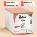 Box of 5-0 MONOPRO violet absorbable suture, 30-inch length with an RB-1 taper needle, reference PM303, for veterinary use.