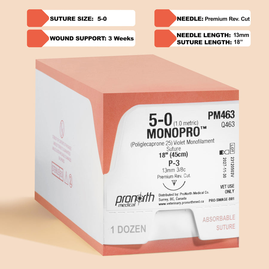 Suture 5-0 MONOPRO, 45 cm Aiguille P-3 | PM463