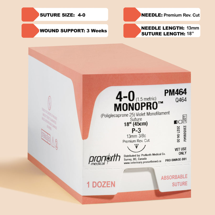 Suture MONOPRO violette 4-0, aiguille P-3 de 45 cm | PM464