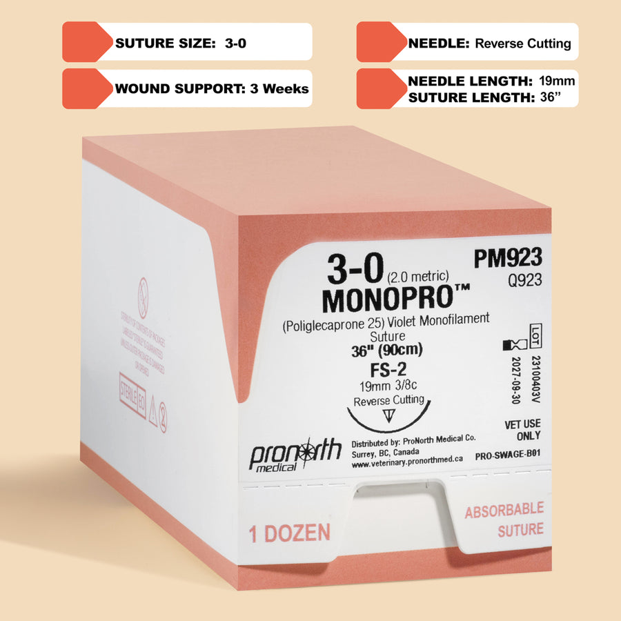 Suture violette MONOPRO 3-0, aiguille FS-2 de 90 cm | PM923