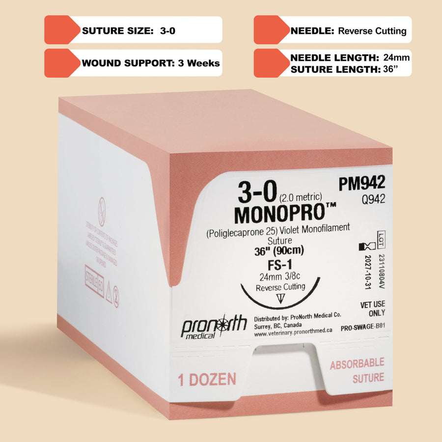 Suture MONOPRO Violette 3-0, 36" aiguille FS-1 | PM942